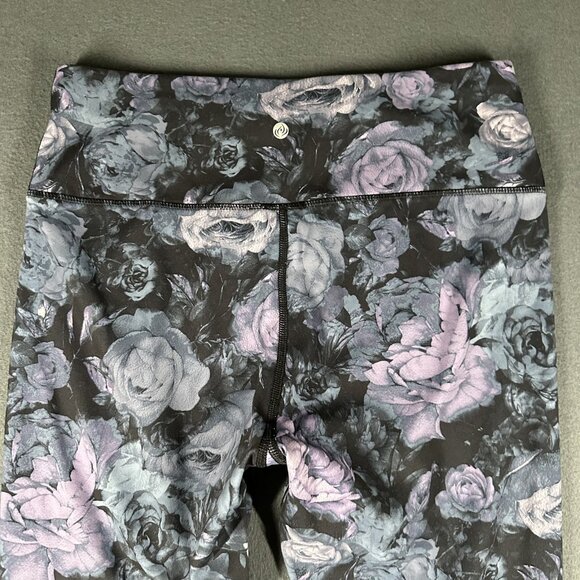 Apana Leggings Womens Large Black Purple Floral High Rise Yoga Pants Spandex Gym - Picture 9 of 11